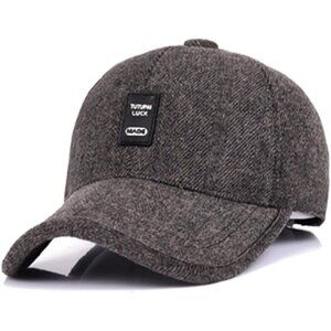 🆕 Men Brown Baseball Cap Winter Warm Wool Tweed Peaked Fold Earmuff Jacket Hat